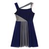Agoky Lyrical Dance Costumes for Women Modern Contemporary Leotard Dress Mesh Overlay Shoulder Dress Navy_Blue Medium view 4