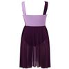 Agoky Lyrical Dance Costumes for Women Modern Contemporary Leotard Dress Mesh Overlay Shoulder Dress Violet X-Large view 4
