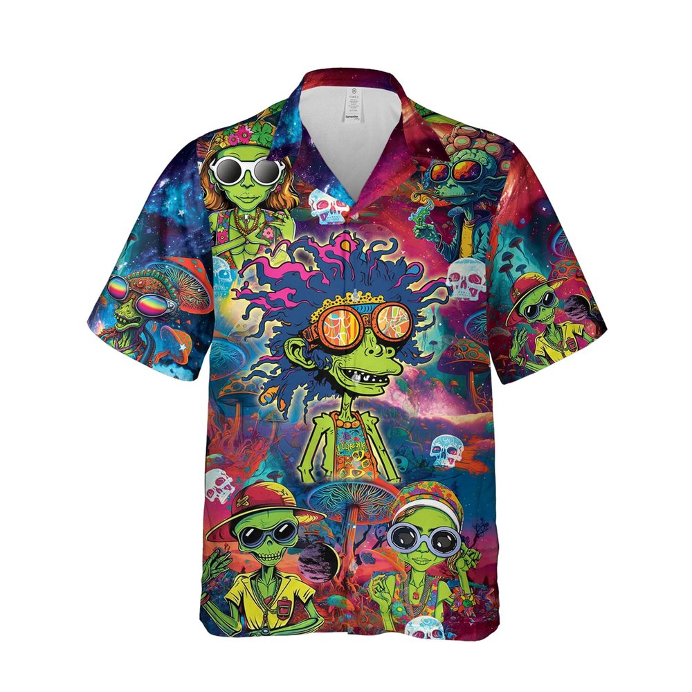 228CLOSET Alien Lovers Hawaiian Shirt for Men - Galaxy Space Button Down Shirt Men, Mens Hawaiian Shirt Set 33 Size 4XL