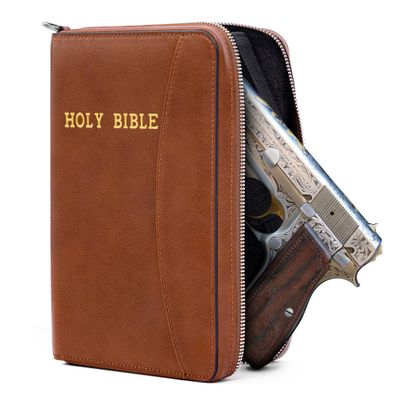 AmazingLife Concealed Carry Gun Pouch, Holy Bible Leather Soft Pistol Case, Lockable Zipper, Handgun Case for 9mm& Glock Guns Storage or Transport