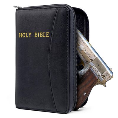AmazingLife Holy Bible Soft Pistol Case, Quality Leather YKK Zipper Locking Gun Case Ideal for LG & SM Guns Concealed Carry or Storage