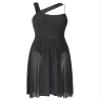 Agoky Lyrical Dance Costumes for Women Modern Contemporary Leotard Dress Mesh Overlay Shoulder Dress Black X-Small view 3