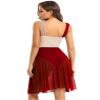 Agoky Lyrical Dance Costumes for Women Modern Contemporary Leotard Dress Mesh Overlay Shoulder Dress Burgundy X-Large view 2