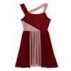 Agoky Lyrical Dance Costumes for Women Modern Contemporary Leotard Dress Mesh Overlay Shoulder Dress Burgundy X-Large view 3