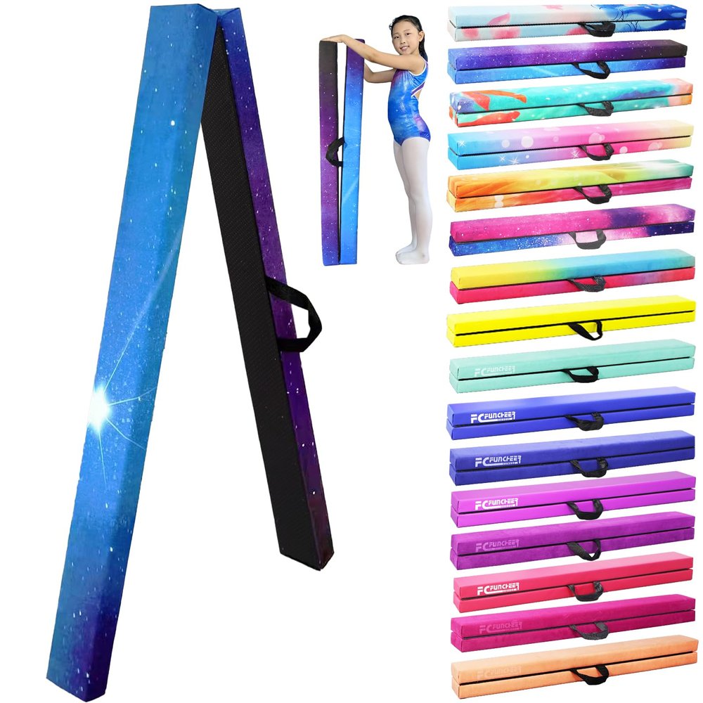 FC FUNCHEER 8FT Folding Balance Beam -Gymnastics Floor Beam - Gymnastics Equipment- Anti-Slip Bottom - Suede Cover - Carry Bag for Kids/Adults Home & Gym Center