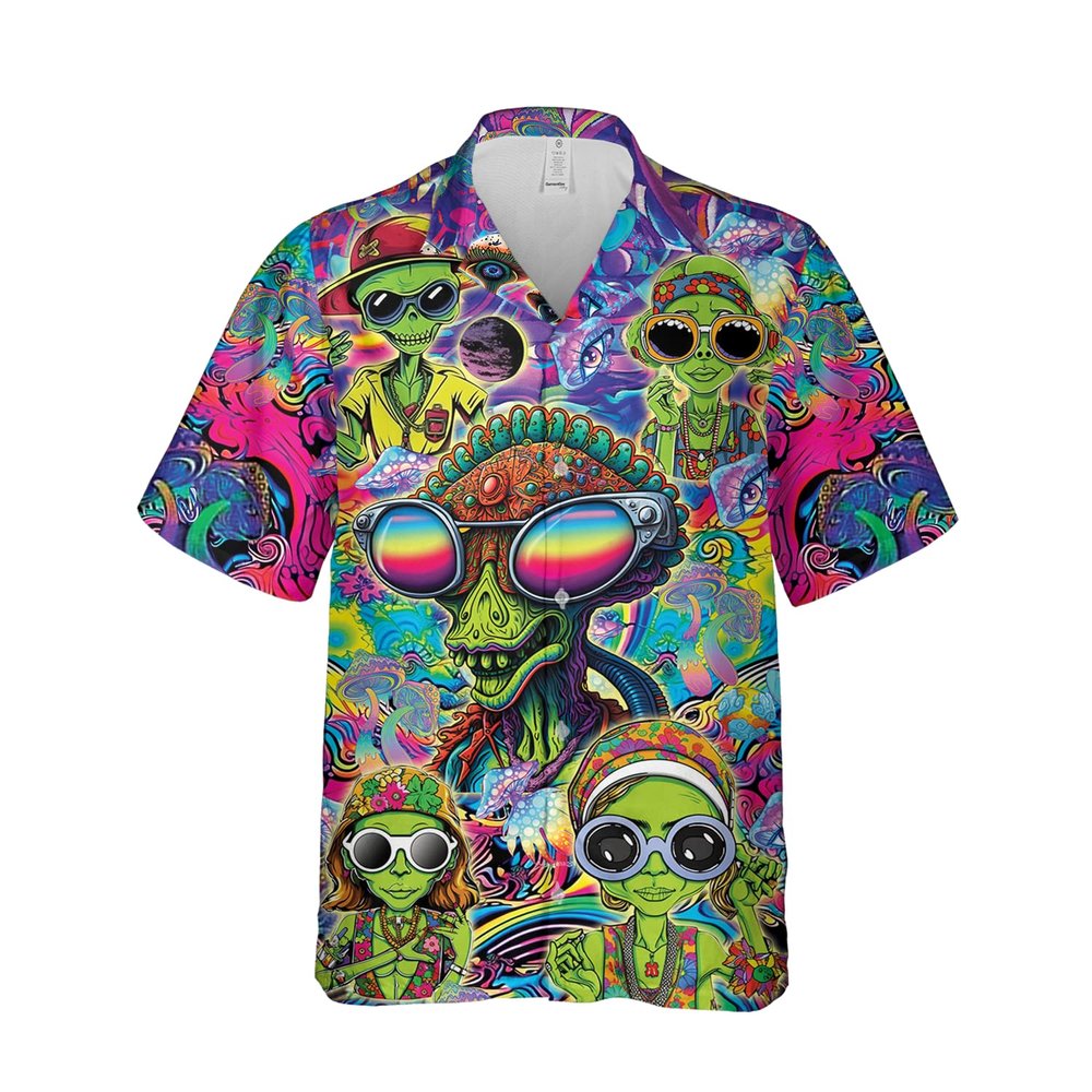 228CLOSET Alien Lovers Hawaiian Shirt for Men - Alien's Vacation Button Down Shirt Men, Mens Hawaiian Shirt Set 33 Size S