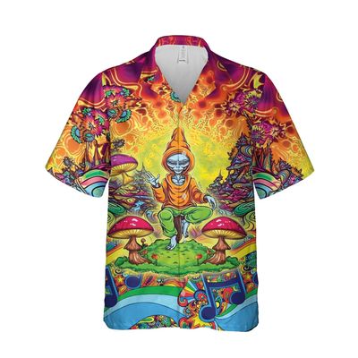 228CLOSET Alien Hawaiian Shirt for Men - Psychedelic Mushrooms Button Down Shirt Men, Mens Hawaiian Shirt Set 33 Size M