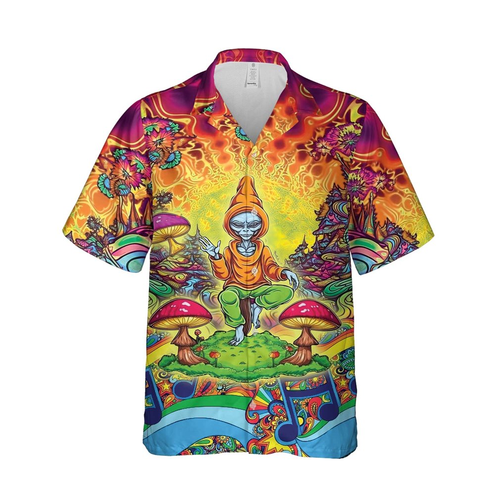 228CLOSET Alien Hawaiian Shirt for Men - Psychedelic Mushrooms Button Down Shirt Men, Mens Hawaiian Shirt Set 33 Size M