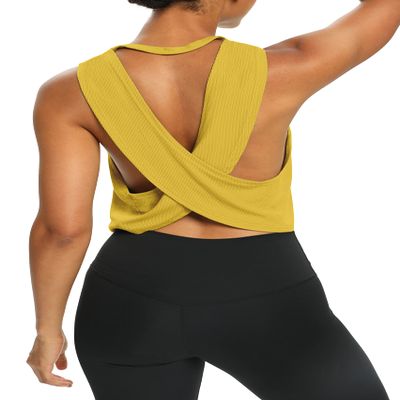 Bestisun Backless Workout Dance Tops Open Back Running Yoga Sports Clothes Active Tanks Yellow XL