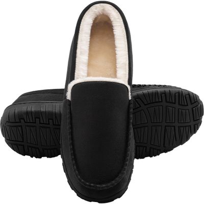 shoeslocker Slippers for Men Mens Slippers Warm Indoor Outdoor House Shoes Black Size 10.5