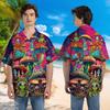 228CLOSET Alien Psychedelic Hawaiian Shirt for Men - Frog & Mushroom Button Down Shirt Men, Mens Hawaiian Shirt Set 33 Size M view 2