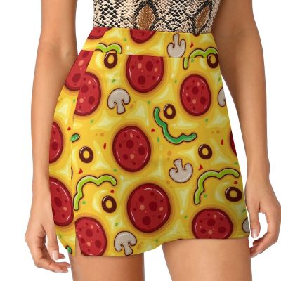 DENFY Women's Tennis Skirt Cartoon Style Pizza Golf Skorts Skirts with Shorts Pockets Workout Sports