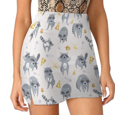 Funny Raccoons and Pizza Slice Food Women's Tennis Skirts Inner Shorts Elastic Sports Golf Skorts with Pockets