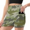 DENFY Green Camoflauge Pattern Women's Tennis Skirts Inner Shorts Elastic Sports Golf Skorts with Pockets view 2