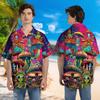 228CLOSET Alien Psychedelic Hawaiian Shirt for Men - Frog & Mushroom Button Down Shirt Men, Mens Hawaiian Shirt Set 33 Size 4XL view 2