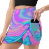 DENFY Psychedelic 80's 90's Holographic Marbling Women's Tennis Skirt Golf Skorts Skirts Athletic Skirts with Shorts Pockets view 2