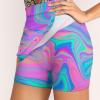 DENFY Psychedelic 80's 90's Holographic Marbling Women's Tennis Skirt Golf Skorts Skirts Athletic Skirts with Shorts Pockets view 3