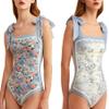 Women's One Piece Swimsuit Floral Print Bathing Suit Tummy Control Reversible Tie Shoulder Swimming Swimwear Suits view 1