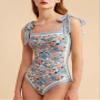 Women's One Piece Swimsuit Floral Print Bathing Suit Tummy Control Reversible Tie Shoulder Swimming Swimwear Suits view 2