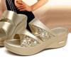 1pair Women Summer Wedge Slippers Thick Sole Fish Mouth Sandals for Casual Beach Wear Stylish Open Toe Design Comfortable Footwear with Chic Shiny Decor Gold view 3