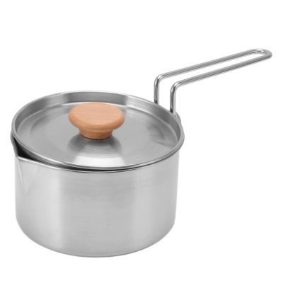 1L Camping Kettle, Stainless Steel Camp Tea Coffee Pot, Portable Small Camping Kettle for Open Fire, Outdoor Kettle with Lid and Collapsible Handle for Camping Hiking Picnic