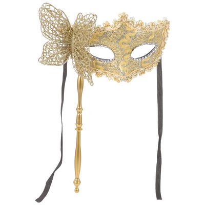 COHEALI Gold Butterfly Masquerade Mask with Stick for Women, Handheld Venetian Mask for Masquerade Party, Halloween Costume, Mardi Gras & Vintage Prom Accessories