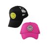 ALLNTRENDS 2 Pcs Caps Smiley and Girl Smiley Face Embroidered Trucker Hat Adjustable Snapback (1 Smiley Black 1 Girl Smiley Face Neon Pink)