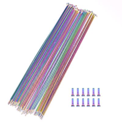 Bicycle Spokes J-Bend Bike Wheel Spokes Vacuum Electroplating Color Stainless Steel Bicycle Spokes with 14mm Copper Cap for Most Bikes (Color : 293mm, Size : 12pcs)