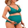 Charmo V Neck Maternity Swimsuits Two Piece Ruched Maternity Bathing Suits Pregnancy Bikini Swimwear XL Green
