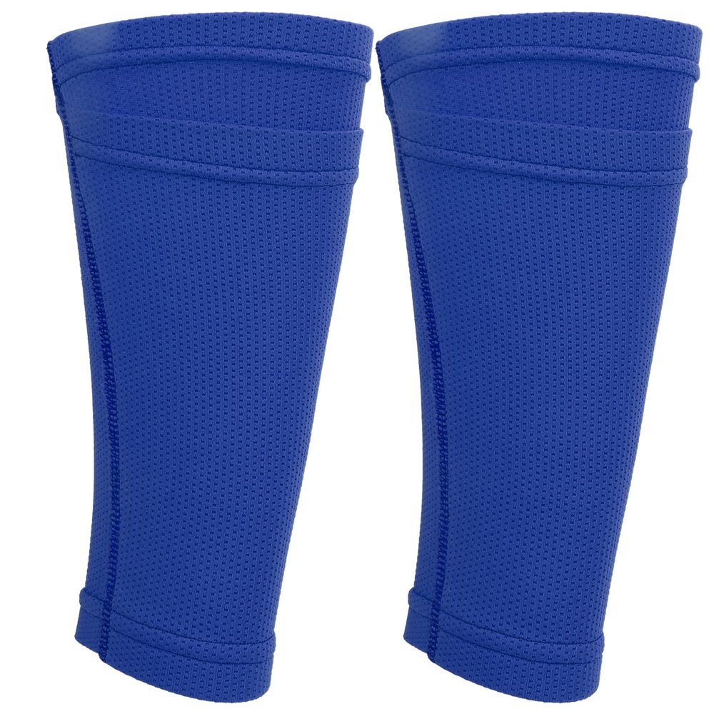 Soccer Shin Guard Socks, Blue Leg Guard Socks, Nylon Breathable Calf Shin Guard Covers, Double Layer Leg Performance Support Football Calf Sleeves for Kicking Balls, Running, Cycling(L)