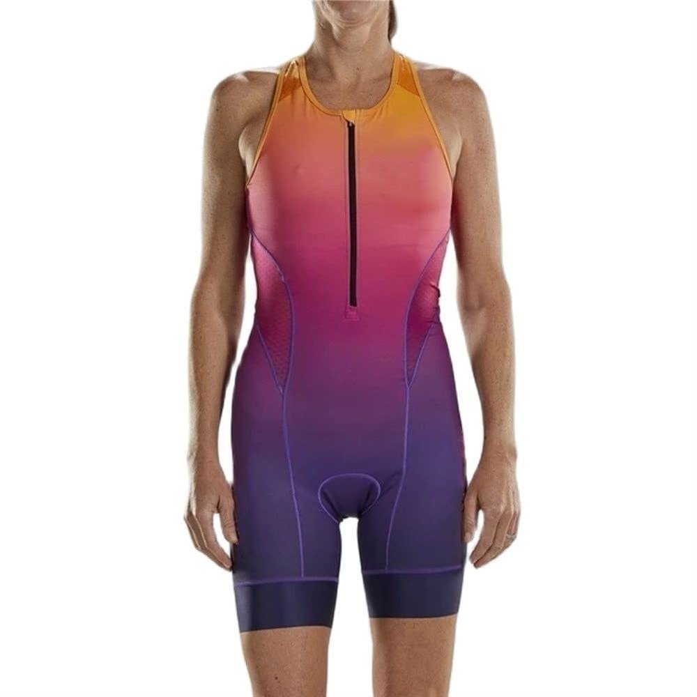 UNBIT Cycling Suit Women's Triathlon Sleeveless Clothing Jumpsuit Summer Quick-Drying Bodysuit Riding Suit With Pockets (Color : B, Size : S)
