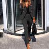 ZYXTIM 2 Piece Suit Sets for Women Blazer Double Button Long Sleeve Blazer & High Waist Pants Slim Fitted Business Outfits Black view 2
