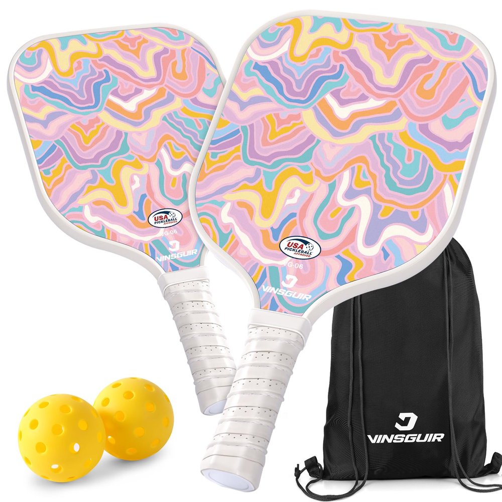 VINSGUIR Pickleball Paddles Set, Pickleball Paddle Set of 2 Rackets and 4 Balls for Outdoor and Indoor, Lightweight Pickleball Racquet with Portable Pickleball Bag for Men and Women