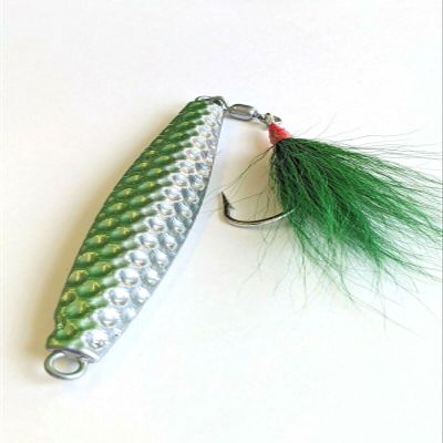 1 Hammered Diamond AVA Vertical Jigging Bluefish Striper Lures- 2tone w/Teaser Chrome/Green 4oz