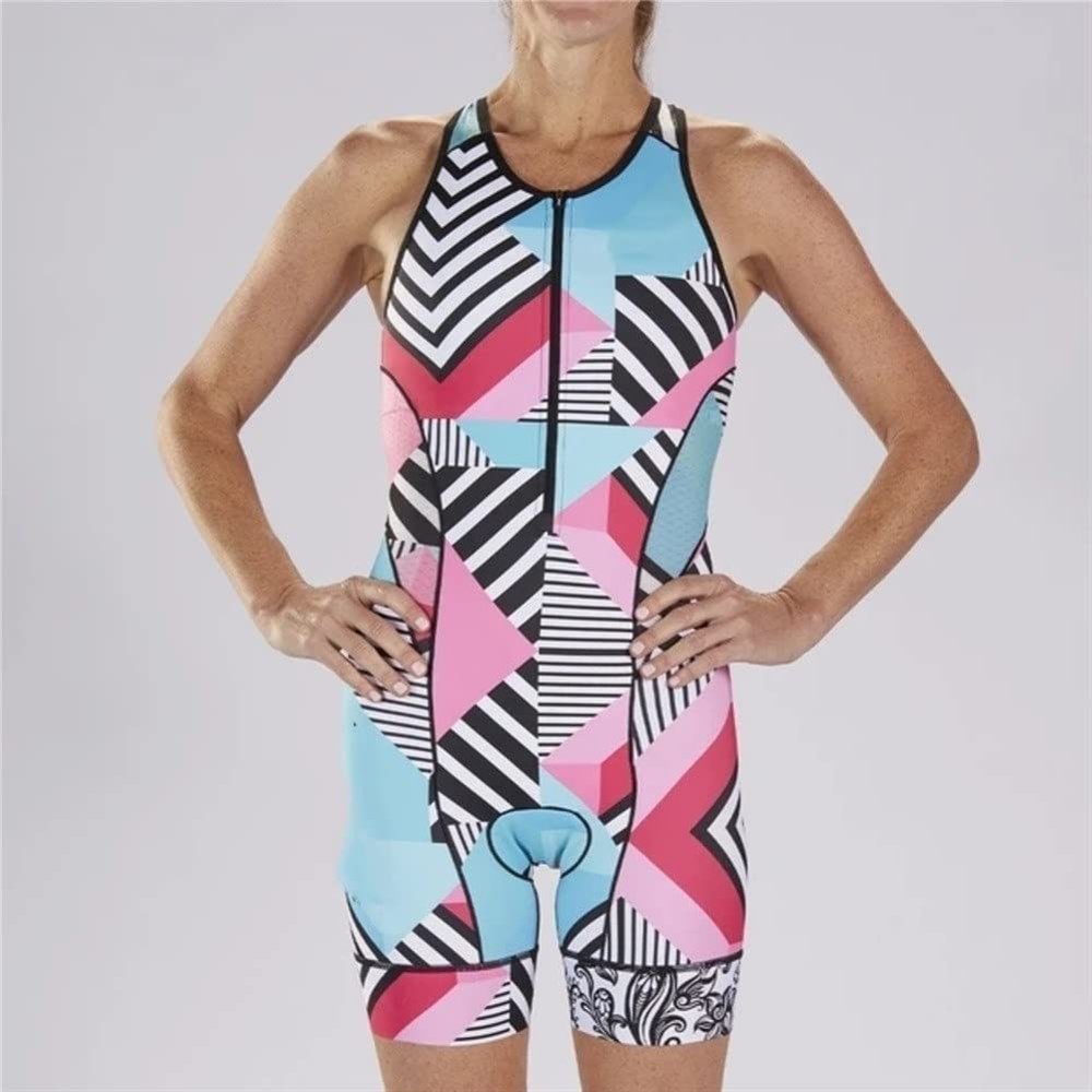 Cycling Suit Women's Triathlon Sleeveless Clothing Jumpsuit Summer Quick-Drying Bodysuit Riding Suit With Pockets (Color : D, Size : X-Small)