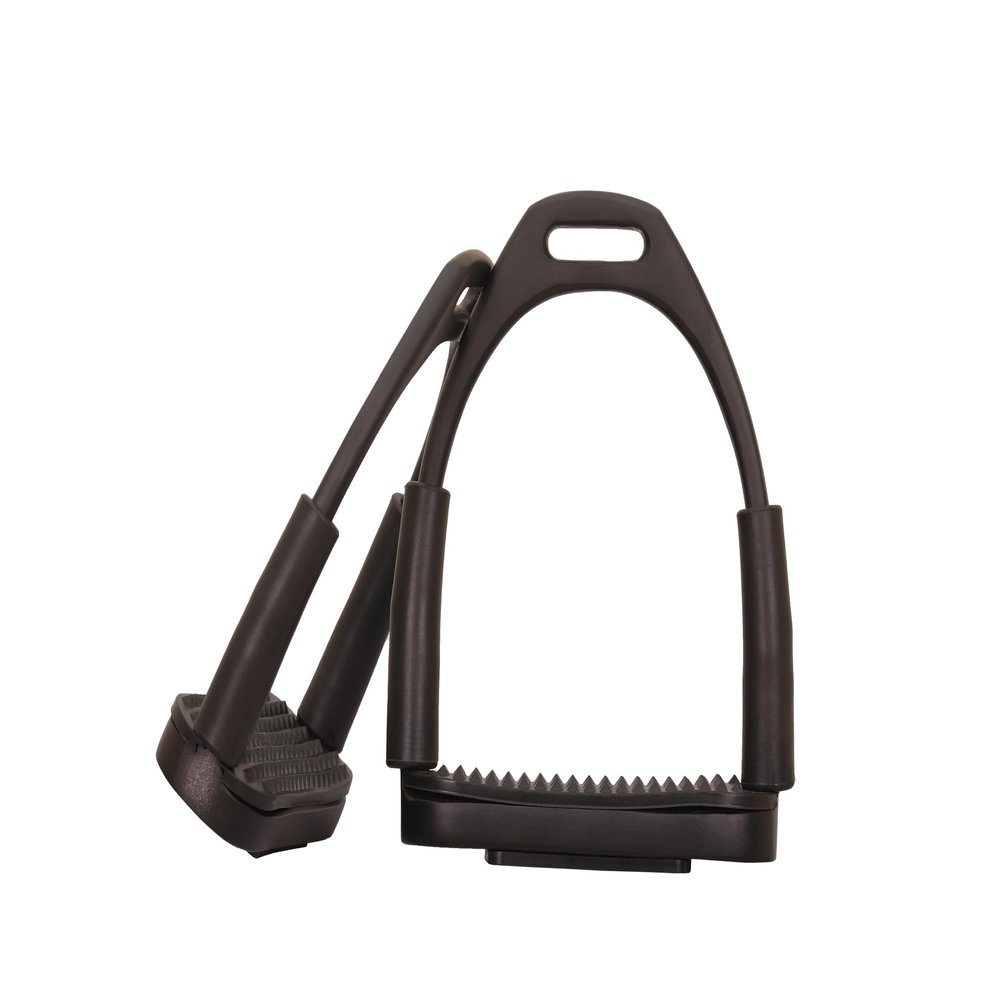 Black Matte Flexi Stirrups Safety Horse Riding Bendy Flexible Irons S Steel (5" inch)