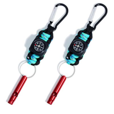 2 Packs Emergency Survival Whistle with Compass Braided Paracord Keychain with Carabiner Multifunctional Survial Keychain Whistle Compass for Outdoor Hiking Trveling Hunting Boating Fishing