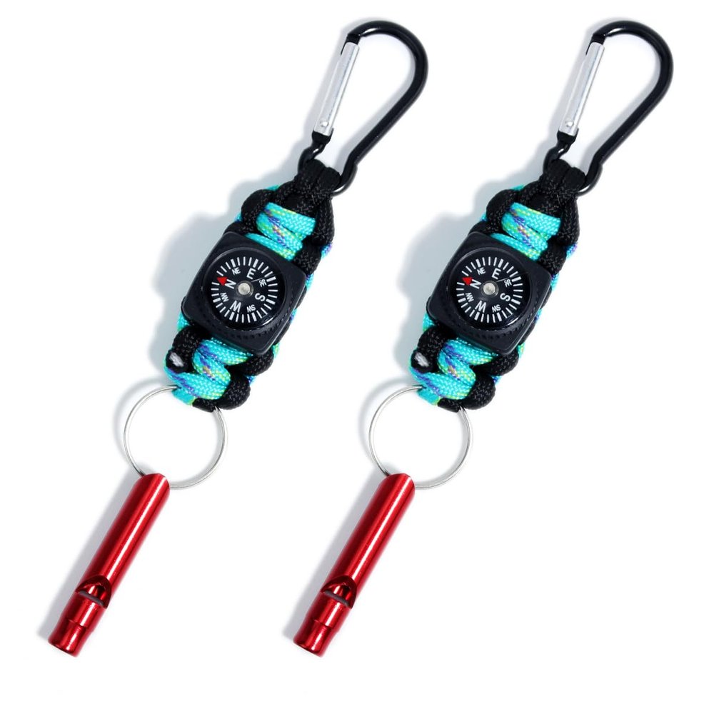 2 Packs Emergency Survival Whistle with Compass Braided Paracord Keychain with Carabiner Multifunctional Survial Keychain Whistle Compass for Outdoor Hiking Trveling Hunting Boating Fishing