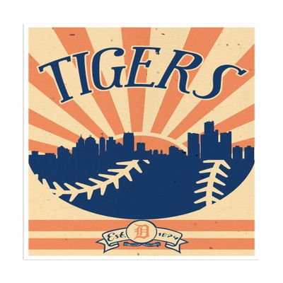 Detroit Tigers Art Baseball Poster Print MLB Print 16x20 Inches on Pro Grade Paper Sunset Style