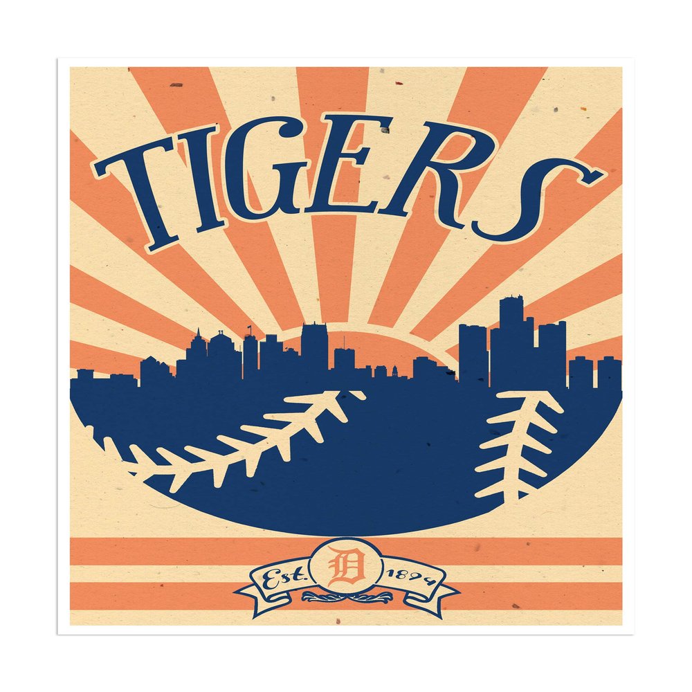 Detroit Tigers Art Baseball Poster Print MLB Print 16x20 Inches on Pro Grade Paper Sunset Style