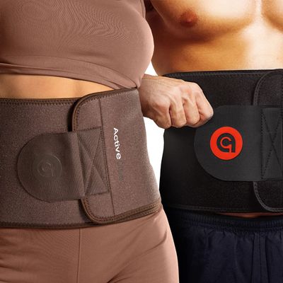 ActiveGear Waist Trimmer Belt Bundle for Men & Women Sweat Band Waist Trainer Belt for a Toned Look - Reinforced Trim and Double Velcro (Red & Cocoa, Large: 9 x 46)