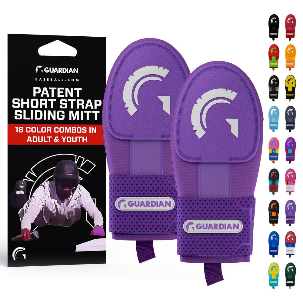 Guardian Baseball Sliding Mitt - Youth and Adult Sizes - Sliding Glove for Baseball - Elastic Compression Strap - Adult, Pack of 2 (Purple)