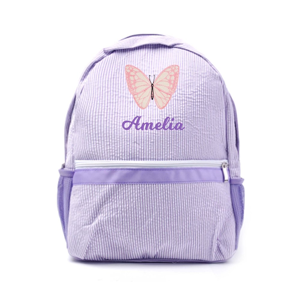 MT WORLD Toddler Backpack Personalized Seersucker Kid Backpack,Monogrammed Preschool Kids Bookbags,Seersucker Toddler Bookbag - Purple
