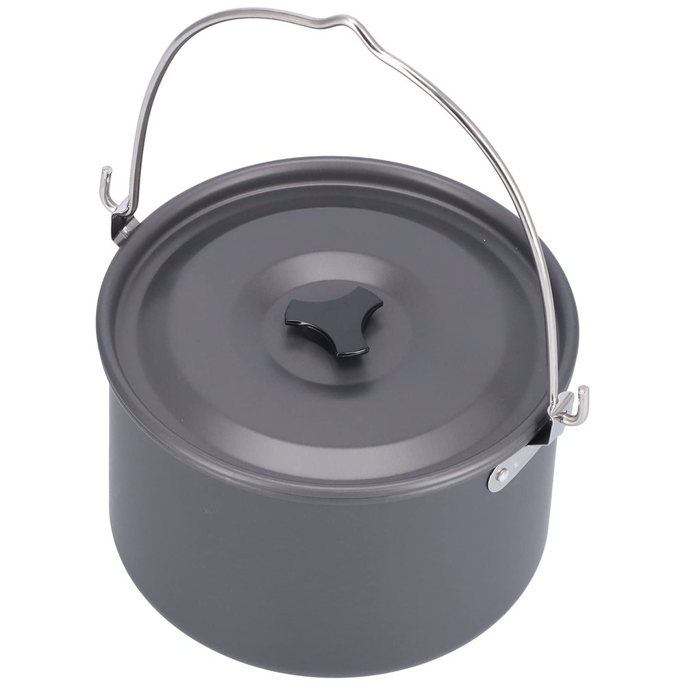 Campinng Pot, Aluminum Alloy Camping Cook Pot for 6-8 People, Portable Outdoor Cookware with Folding Handle, Multifunction Bonefire Hanging Pot for Camping, Hiking, Picnic
