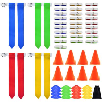 Flag Football Set, 28 Players Flag Football Belts & Flags Set, Includes 28 Belts, 56 Football Flags, 8 Cones and 16 Disc Cones (28 Players)