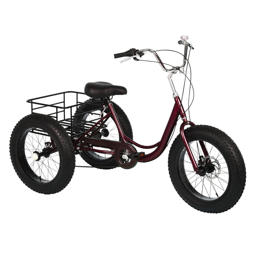 CYDING 20 Inch Fat Tire Adult Tricycles 3 Wheel Bikes 7 Speed Adult Trikes Three-Wheeled Cruiser Bicycles Large Cruiser Seat with Shopping Basket for Seniors, Women, Men
