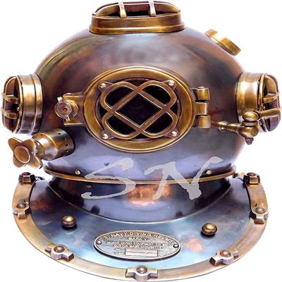 Vintage Brass US Navy Mark V Diving Helmet 18" Antique Deep Sea Diver Scuba Helmet Decor