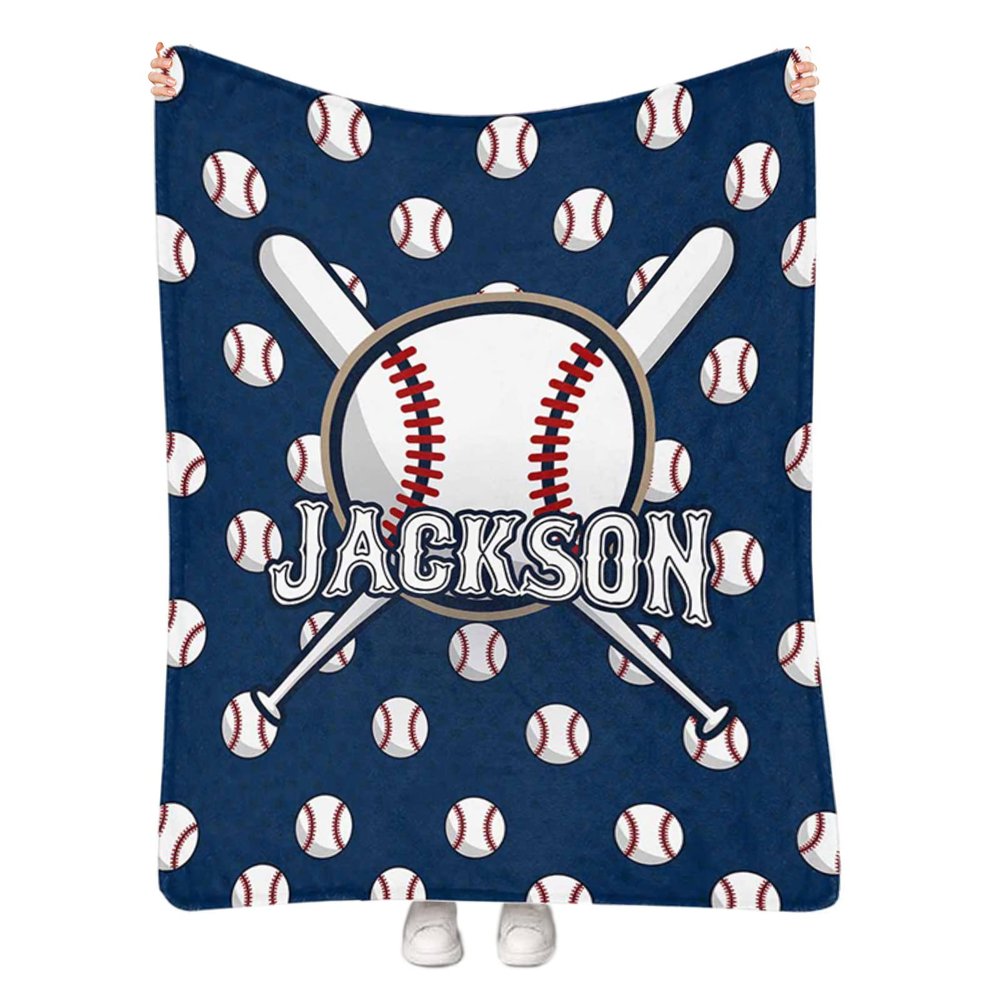 Custom Baseball Blanket for Kids Adults, Sports Blankets with Name, Personalized Baby Blanket for Boys Girls, Customized Throw Blanket for Baseball Team Club, Baseball Fans Birthday Gifts 60"80"