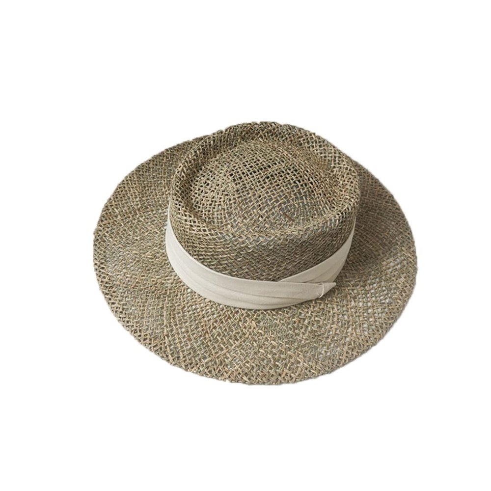 Bollrllr Women Wide Brim Seagrass Straw Hat with Ribbon Lady Vacation Sun Hats Panama Beach Cap