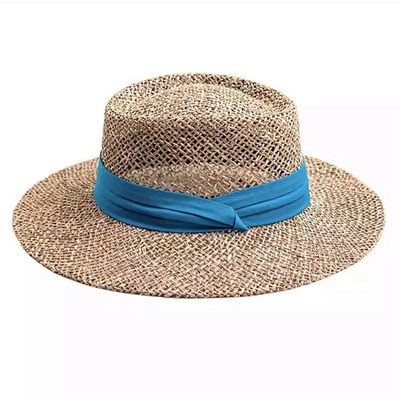 Bollrllr Women Wide Brim Seagrass Straw Hat with Ribbon Lady Vacation Sun Hats Panama Beach Cap
